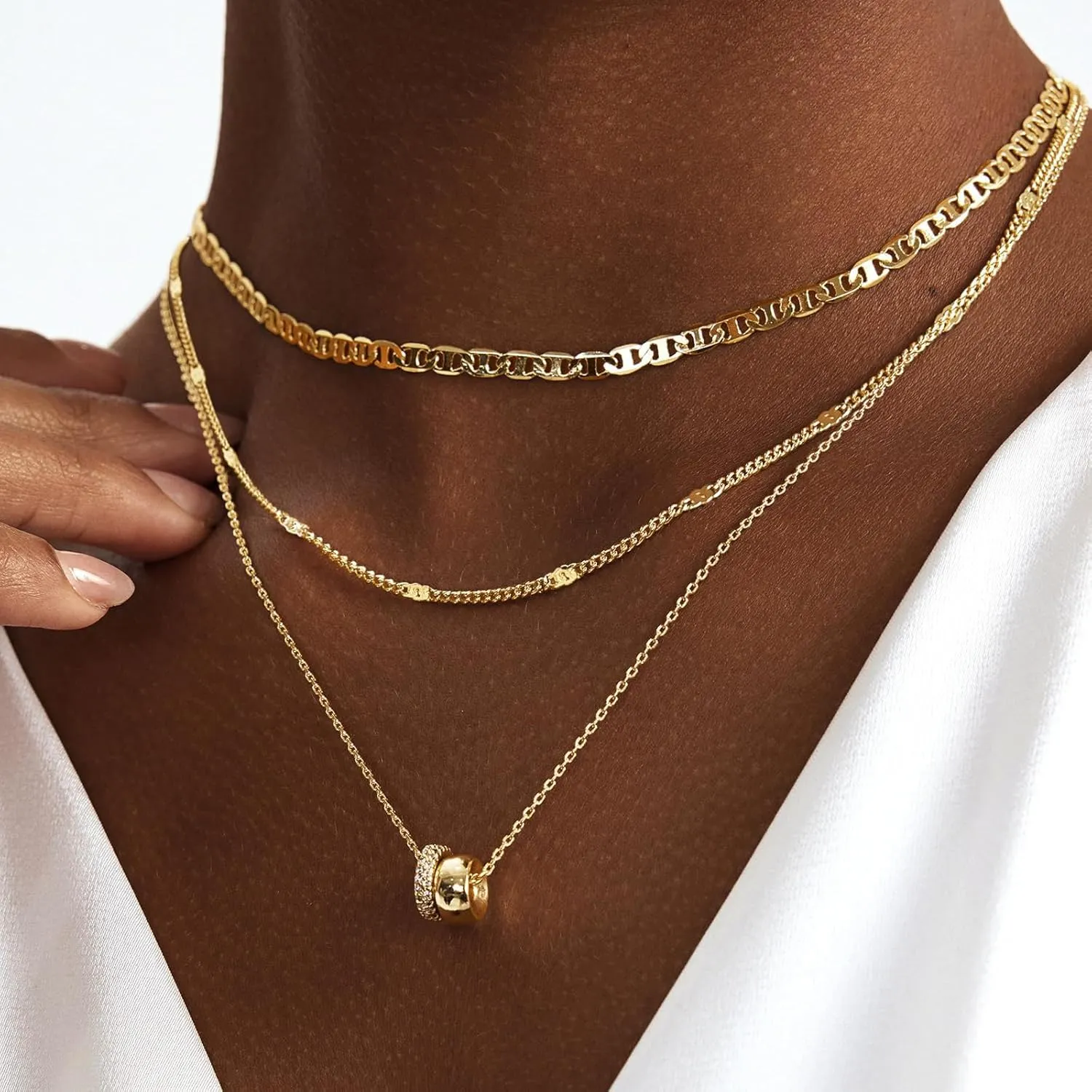 Layered Gold Necklace for Women Stack Non Tarnish Dainty 14K Gold Plated Stacked Layered Necklaces Circle Pendant Chain Necklace Stackable Trendy Necklaces Gifts Trendy Stuff