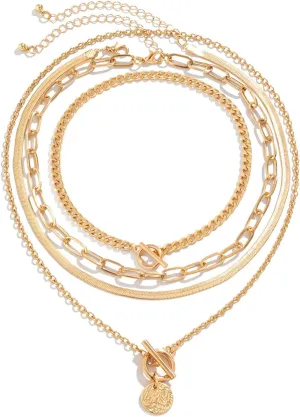 Layered Gold Necklaces for Women Chunky Gold Necklace Gold Stacked Necklaces Choker Heart Pendant Toggle Clasp Necklace Retro Coin Medallion Pendant Paperclip Chain Necklace Dainty Cuban Chain Toggle Clasp Jewelry Gifts