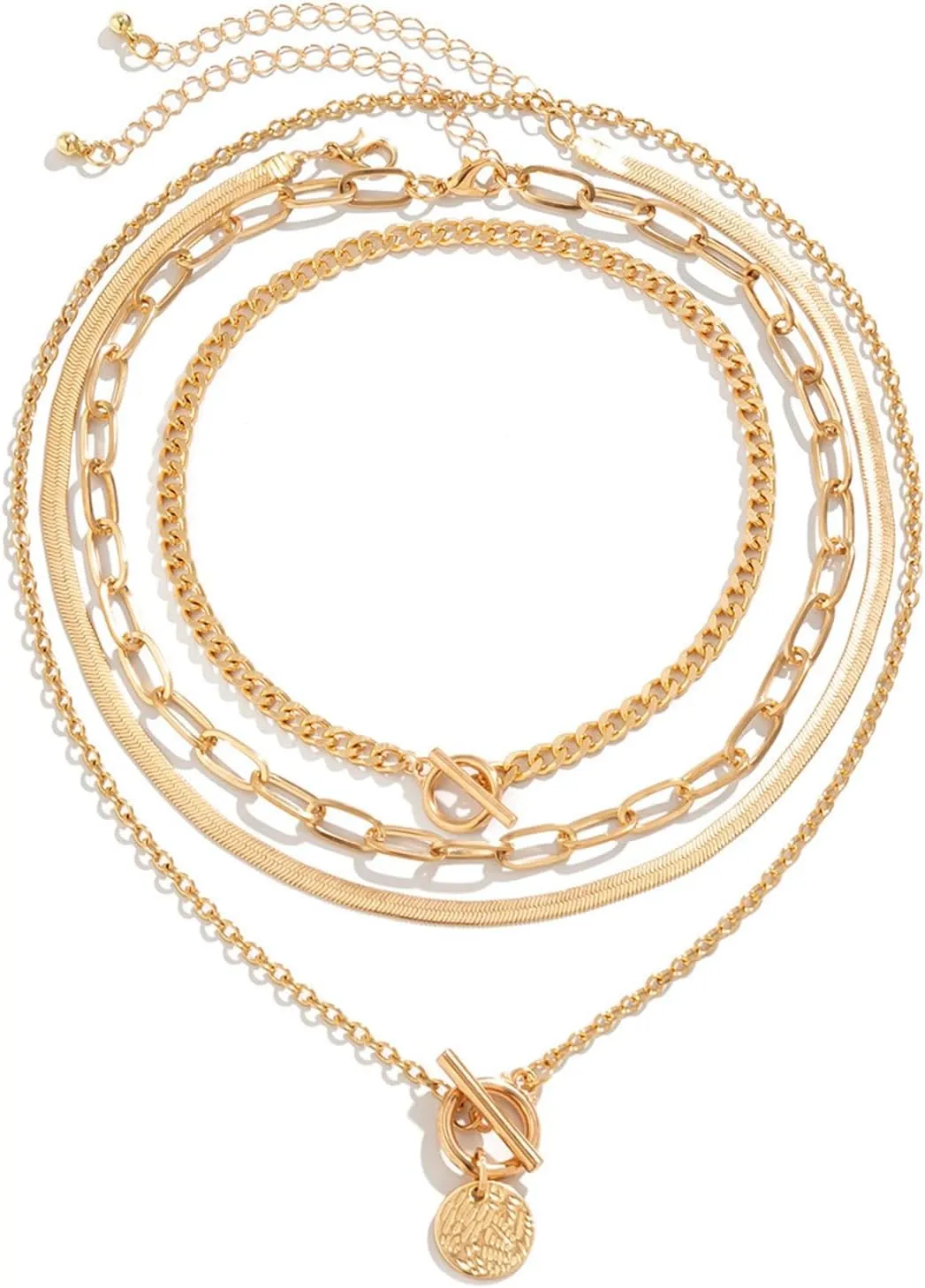 Layered Gold Necklaces for Women Chunky Gold Necklace Gold Stacked Necklaces Choker Heart Pendant Toggle Clasp Necklace Retro Coin Medallion Pendant Paperclip Chain Necklace Dainty Cuban Chain Toggle Clasp Jewelry Gifts
