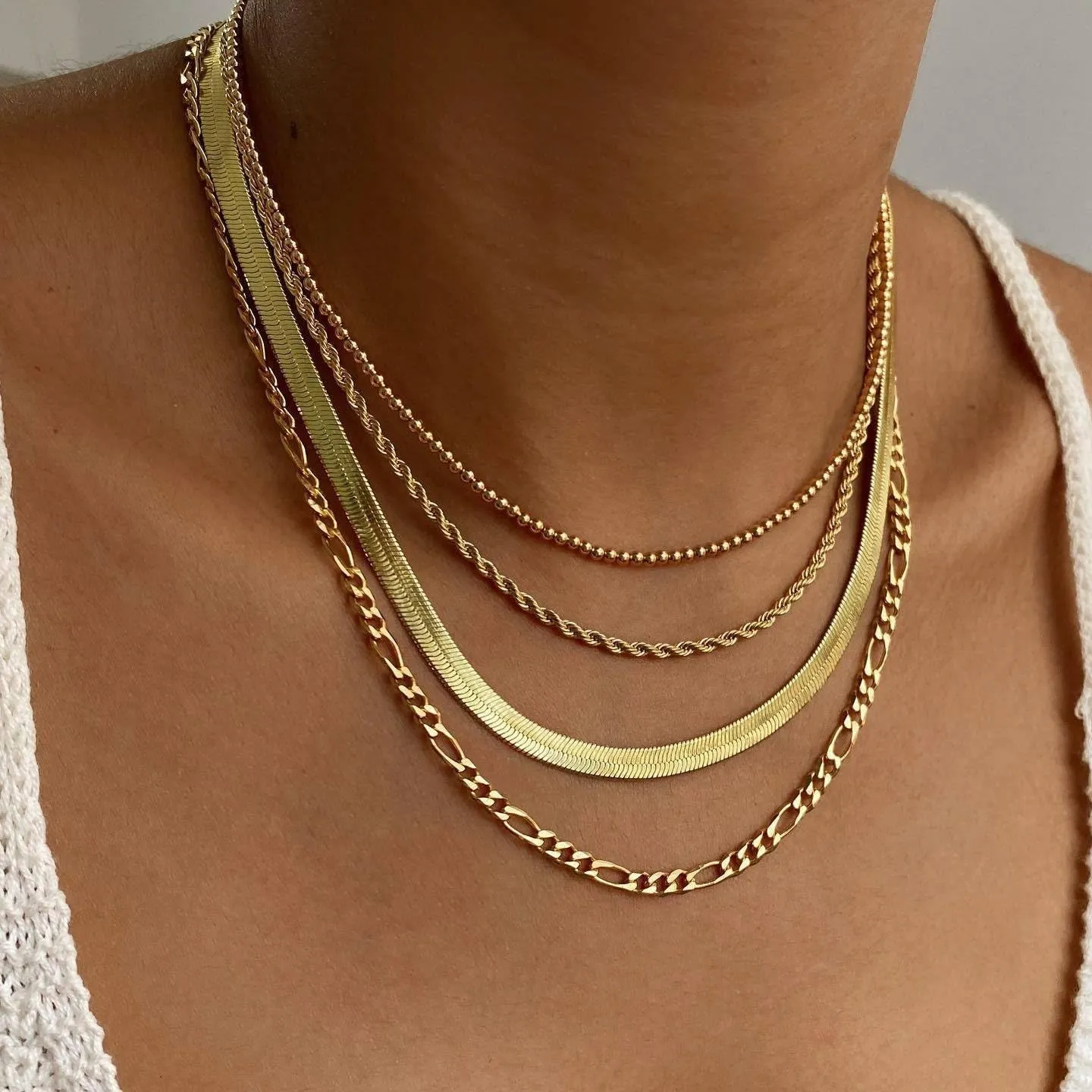 Layered Necklaces for Women Dainty Gold Herringbone Necklace Simple Non Tarnish Gold Stack Necklaces Set Fashion Jewelry for Women