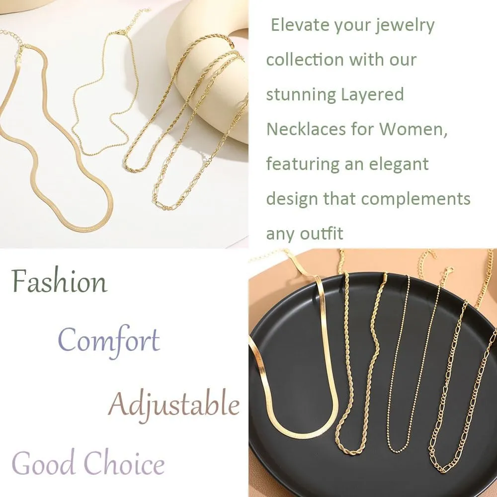 Layered Necklaces for Women Dainty Gold Herringbone Necklace Simple Non Tarnish Gold Stack Necklaces Set Fashion Jewelry for Women