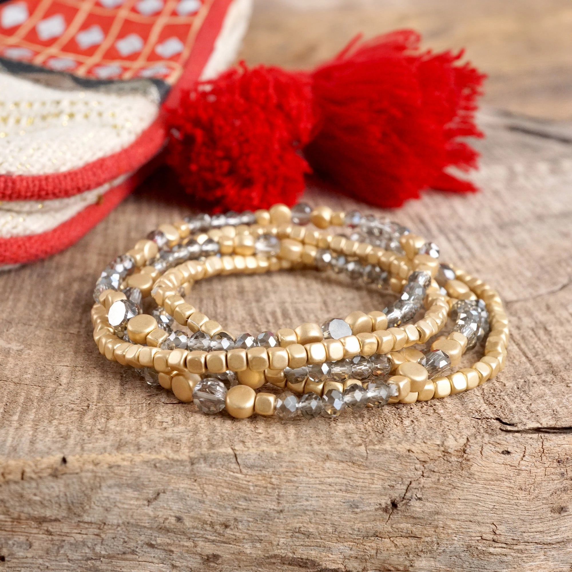 Layered Crystal Glass and Gold Beaded Fall Bracelets Sets Standard Selection Unlimited Blends