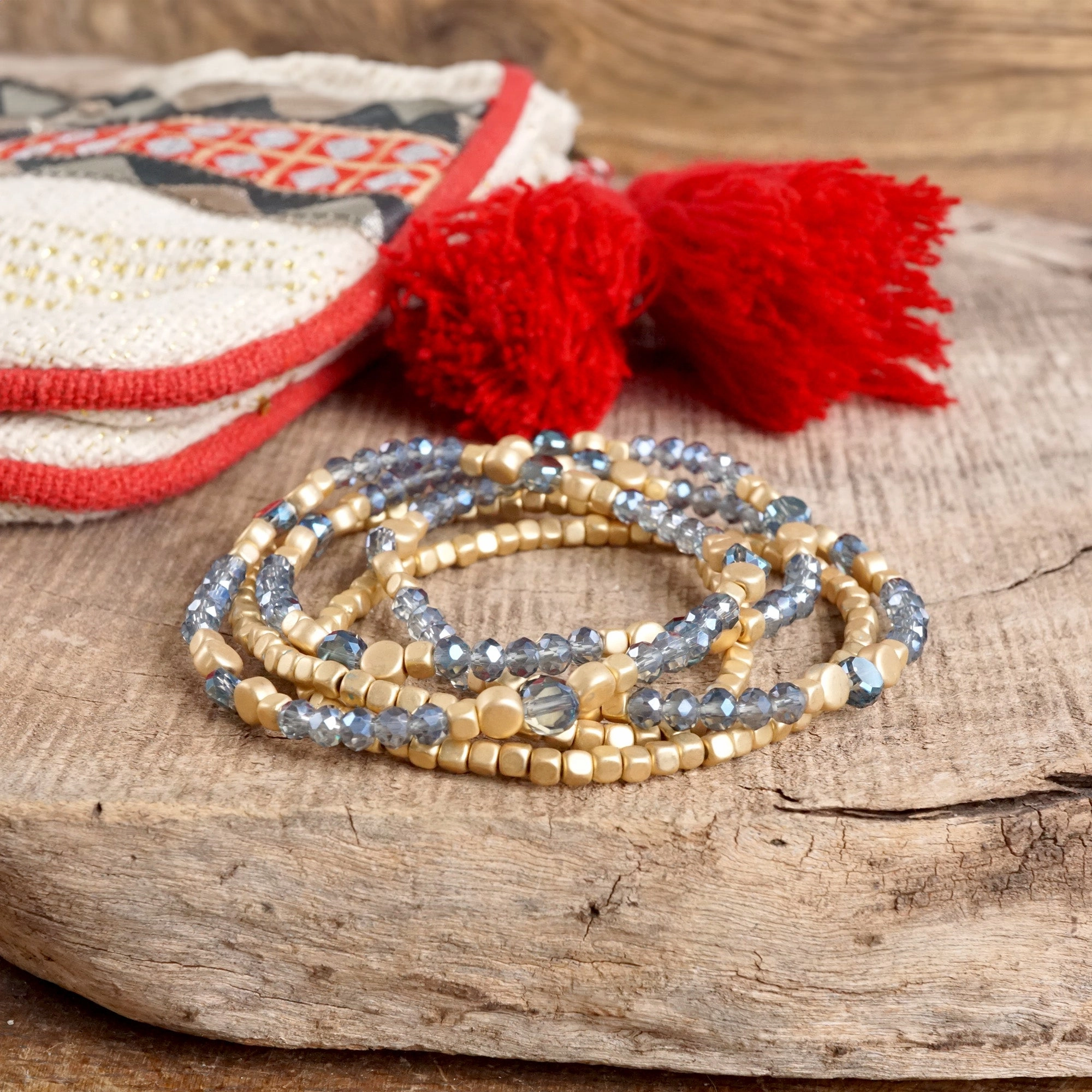Layered Crystal Glass and Gold Beaded Fall Bracelets Sets Highly Praised Novel Concept