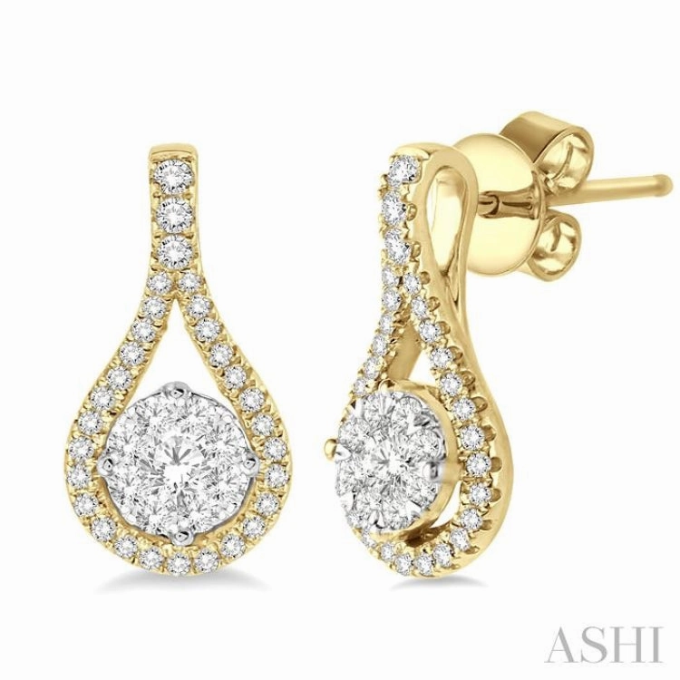 Neutral Tone 1/2 ctw Lovebright Round Cut Diamond Earrings in 14K Yellow and White Gold