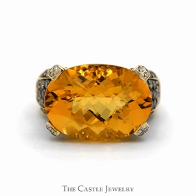 Trendy Expression Le Vian 10ct Oval Citrine Ring with Chocolate Diamond Cluster Sides in 14k Yellow Gold