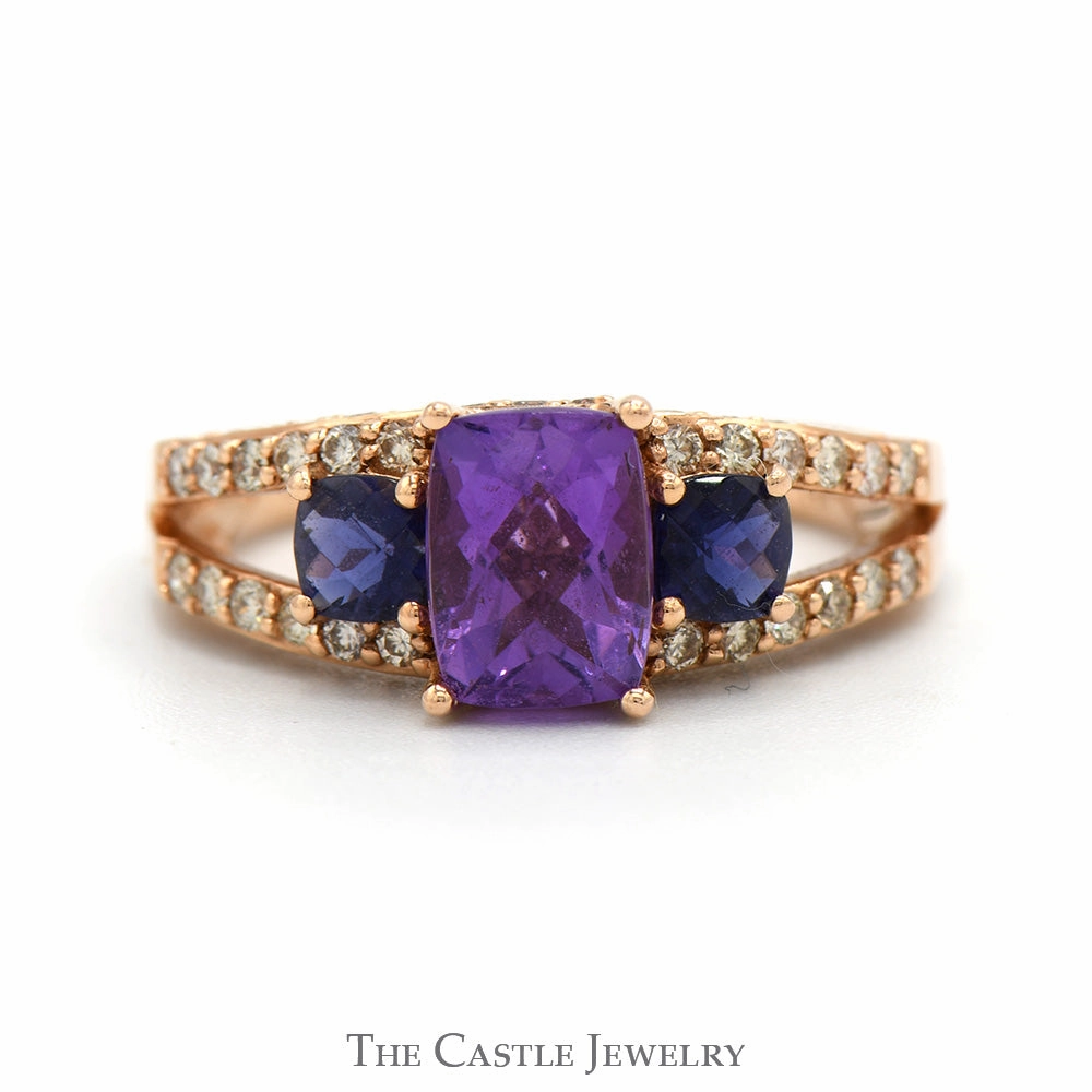 Le Vian Amethyst & Tanzanite Ring with Diamond Accented Split Sides in 14k Rose Gold City Fashion Polished Touch