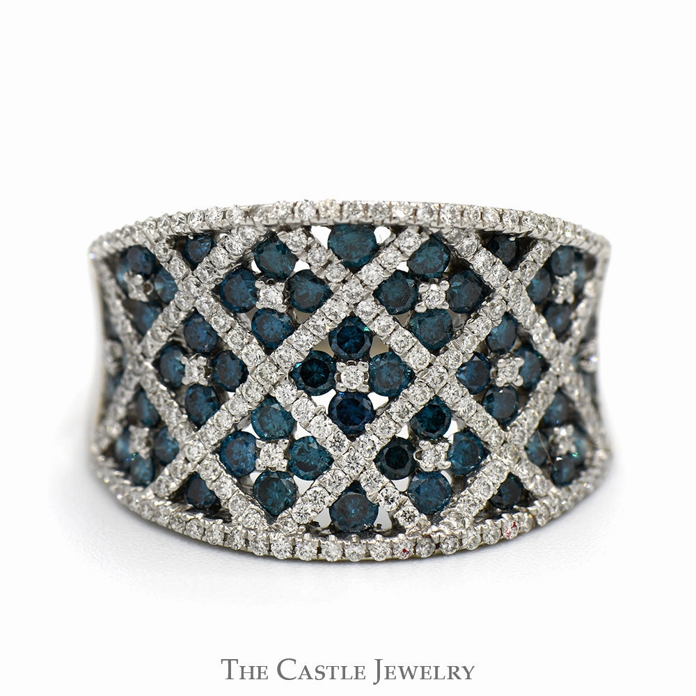 Le Vian Designer Concaved Blue Diamond Cluster Ring with White Diamond Accents in 14k White Gold Creative Gift