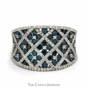 Le Vian Designer Concaved Blue Diamond Cluster Ring with White Diamond Accents in 14k White Gold Creative Gift