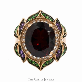 Le Vian Oval Garnet Flower Ring with Topaz, Tsavorite and Amethyst Accents in 14k Rose Gold Value Pack Romantic Occasion