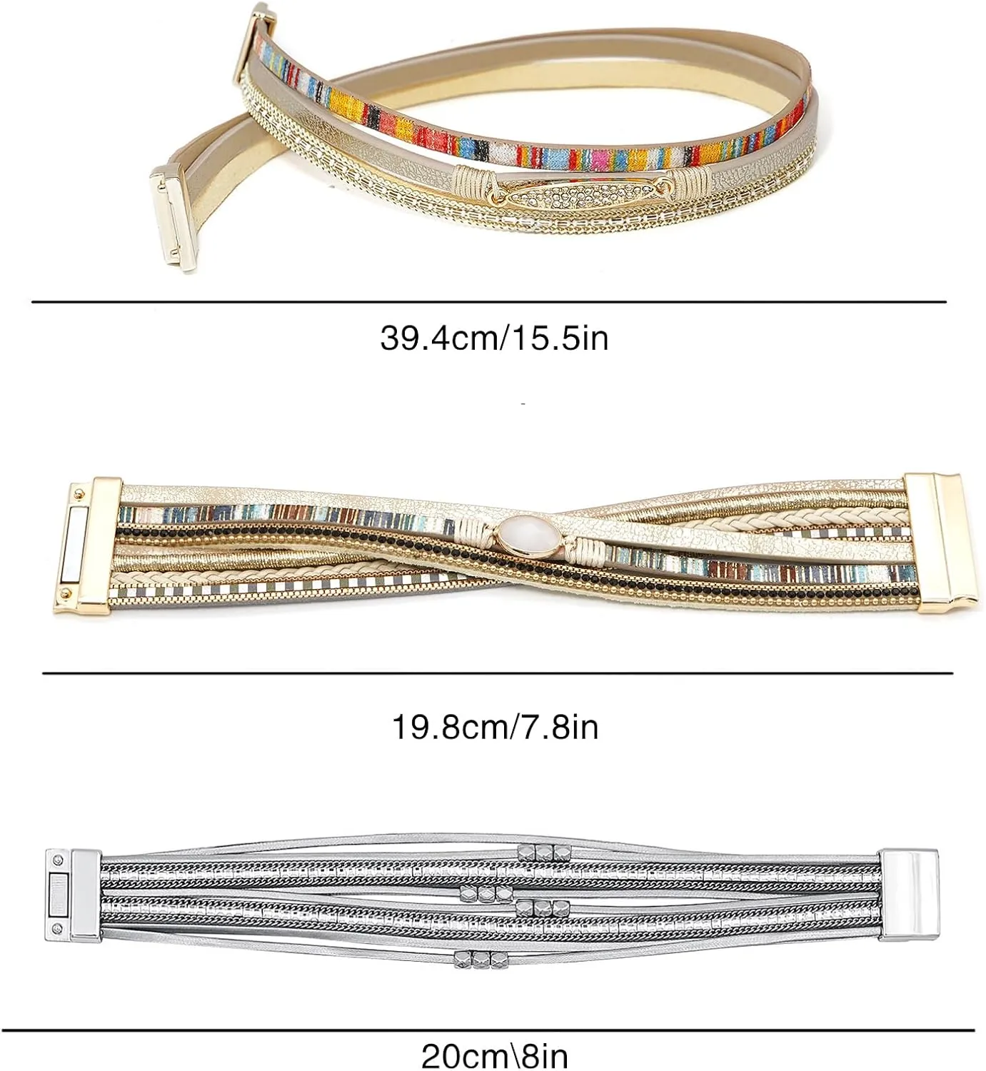 Leather Wrap Bracelet Set 3Pack Wrist Cuff Bracelet for Women Multilayer Magnetic Clasp Bracelet Feather Tree Bead Crystal Bracelet