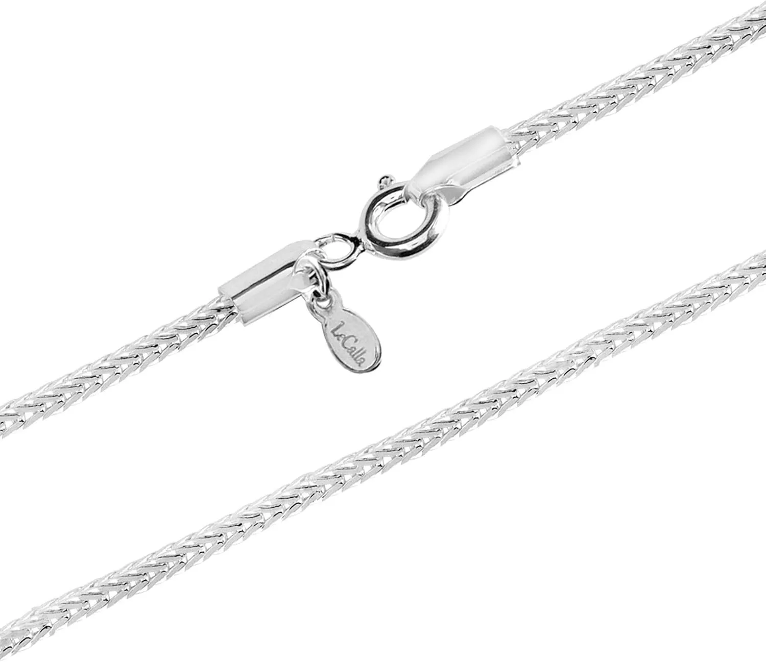 LeCalla 925 Sterling Silver Italian Jewelry Trendy Gift 1.3 MM, 2 MM Fox-Tail Rope Chain Necklace for Women and Men with Spring Ring Clasp (16, 18, 20, 24 Inches)