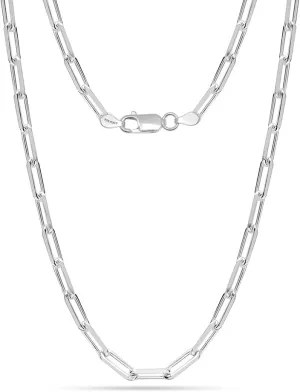 LeCalla 925 Sterling Silver Italian Jewelry Trendy Gift 3 MM, 3.5 MM, 4.5 MM Diamond-Cut PaperClip Link Chain Necklace for Women with Lobster Clasp (16, 18, 20, 24 Inches)