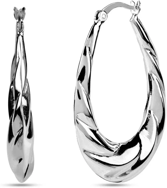 LeCalla 925 Sterling Silver Shrimp Classic Diamond-Cut Light-Weight Hoop Earrings for Women