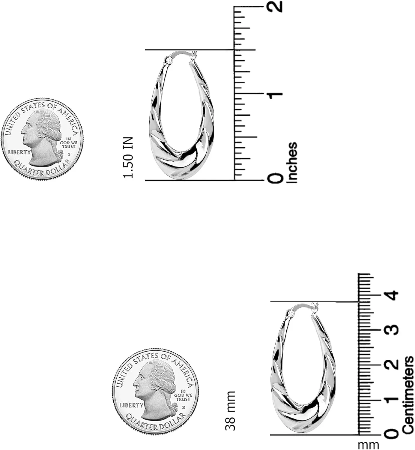 LeCalla 925 Sterling Silver Shrimp Classic Diamond-Cut Light-Weight Hoop Earrings for Women