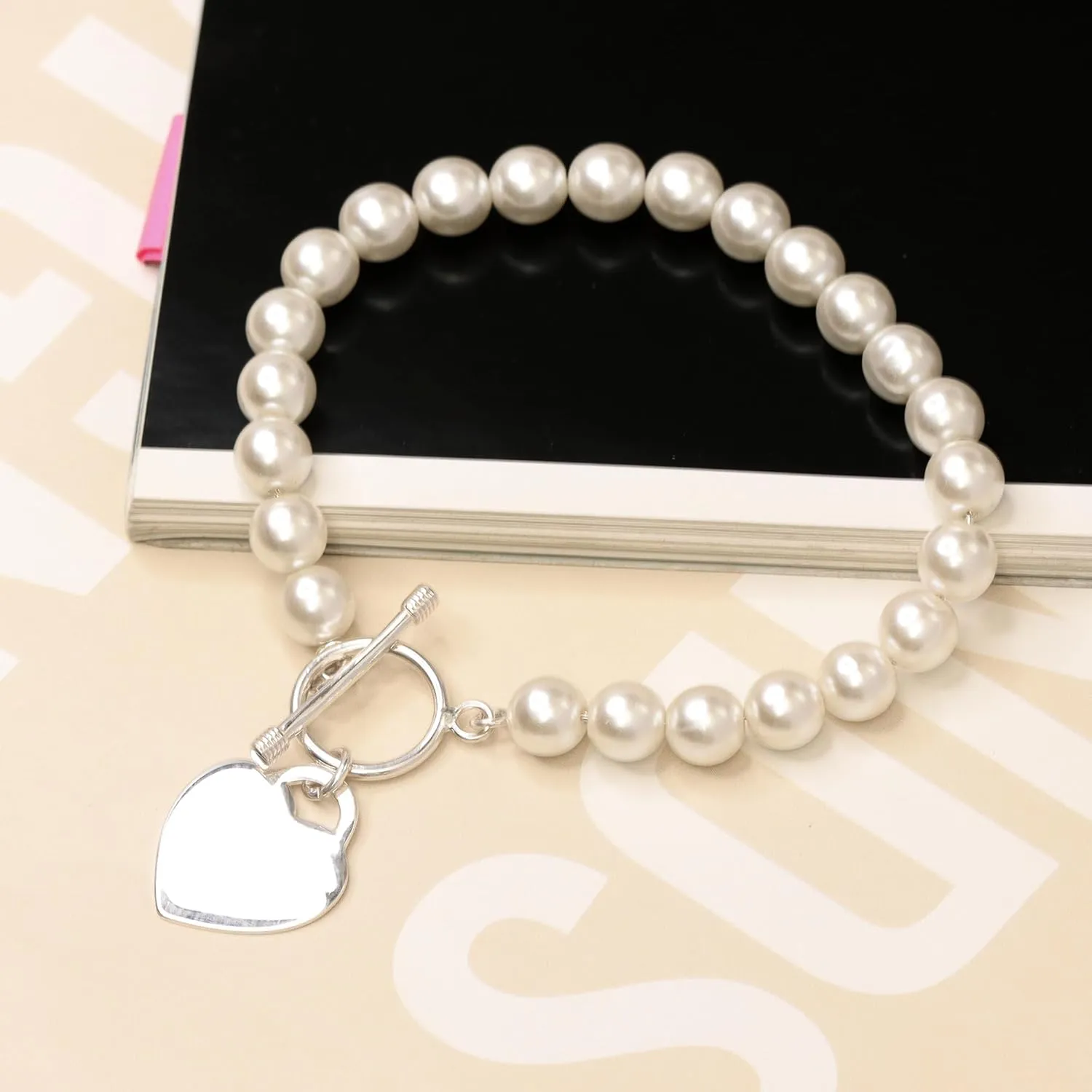 LeCalla 925 Sterling Silver Simulated Pearl Beaded Pearl Bracelet for Women Teen
