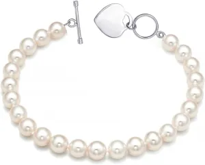 LeCalla 925 Sterling Silver Simulated Pearl Beaded Pearl Bracelet for Women Teen