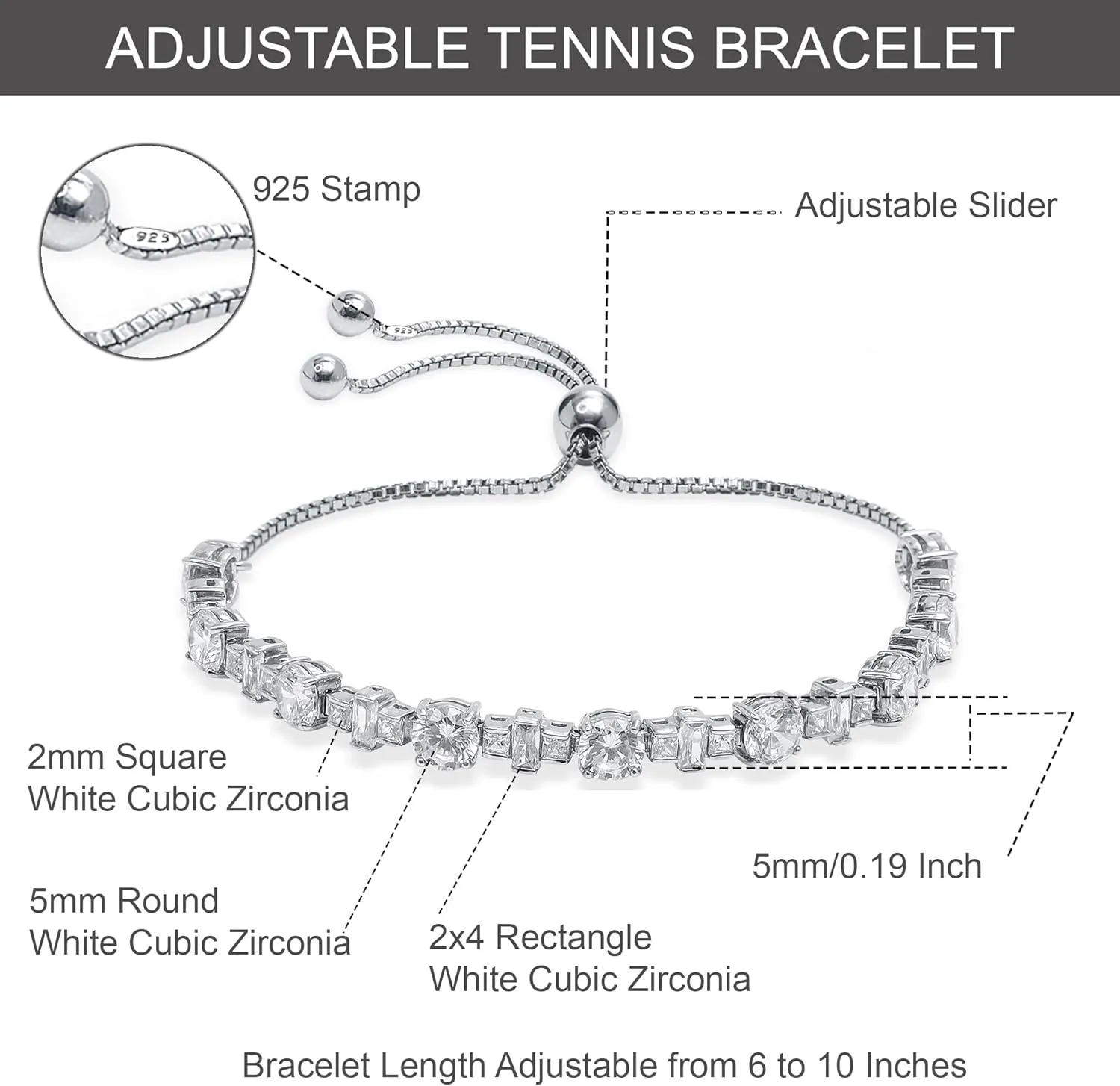 LeCalla 925 Sterling Silver Sliding Bolo Bracelet | Adjustable Beaded Tennis Bracelets for Women | Adjustable Slider Bolo Bracelets Gifts for Her