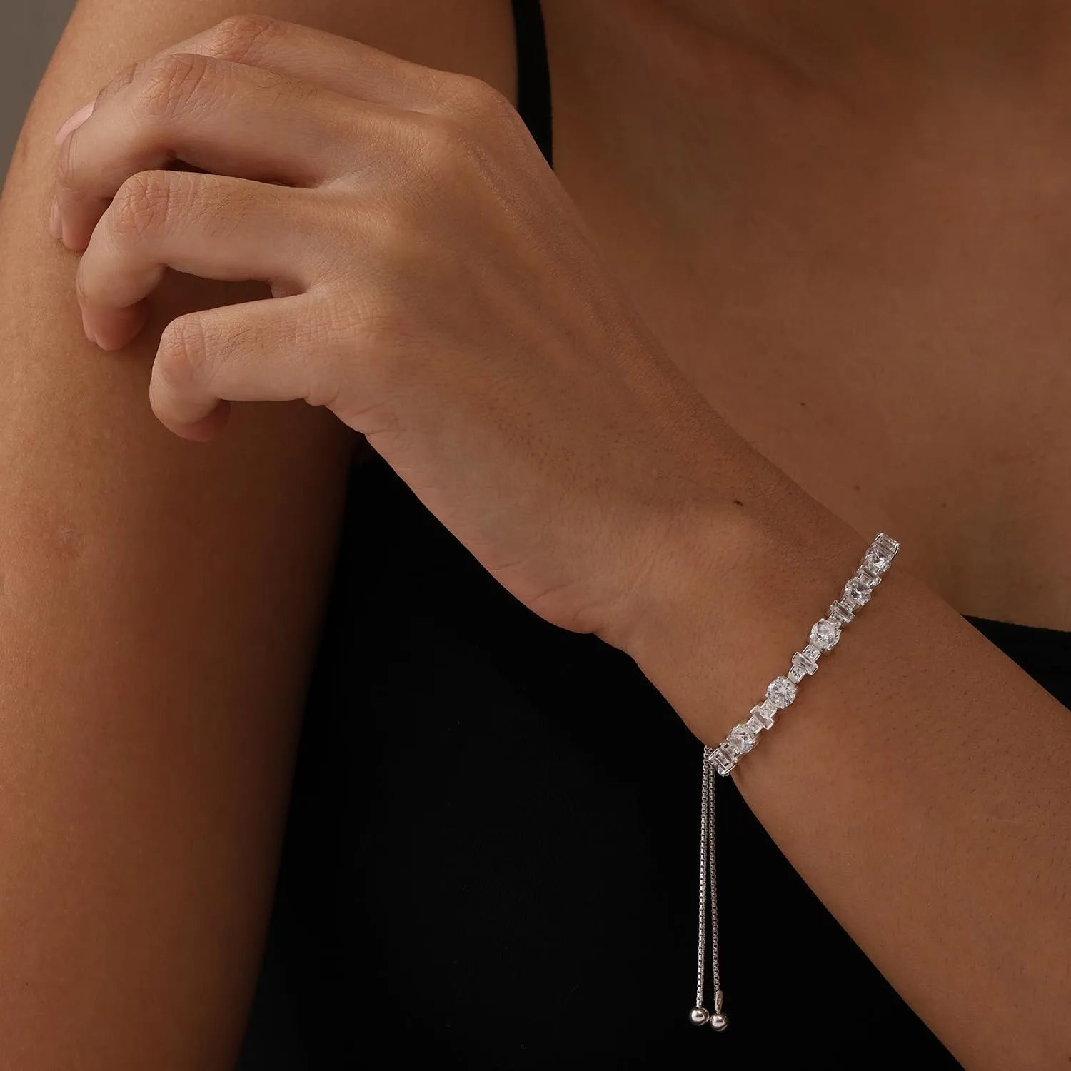 LeCalla 925 Sterling Silver Sliding Bolo Bracelet | Adjustable Beaded Tennis Bracelets for Women | Adjustable Slider Bolo Bracelets Gifts for Her