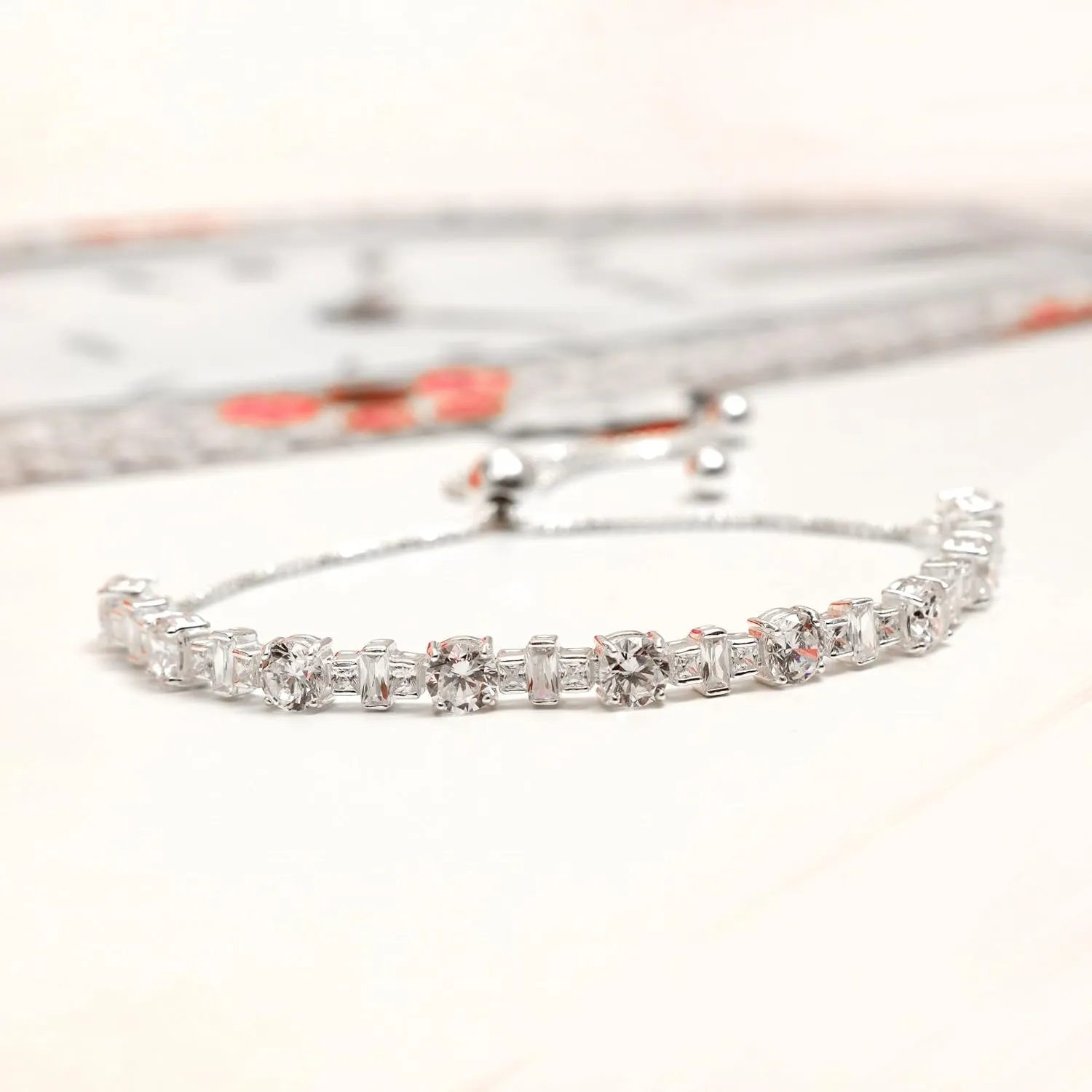 LeCalla 925 Sterling Silver Sliding Bolo Bracelet | Adjustable Beaded Tennis Bracelets for Women | Adjustable Slider Bolo Bracelets Gifts for Her