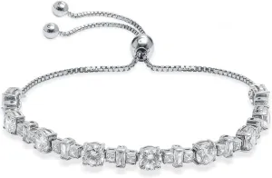 LeCalla 925 Sterling Silver Sliding Bolo Bracelet | Adjustable Beaded Tennis Bracelets for Women | Adjustable Slider Bolo Bracelets Gifts for Her
