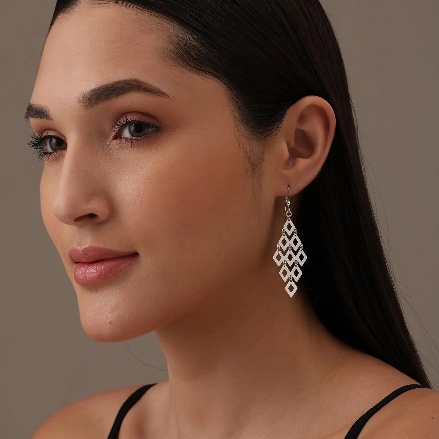 LeCalla Sterling Silver Dangle Earrings for Women, 925 Sterling Silver Long Interlocked Handmade Textured Drop Earring for Women