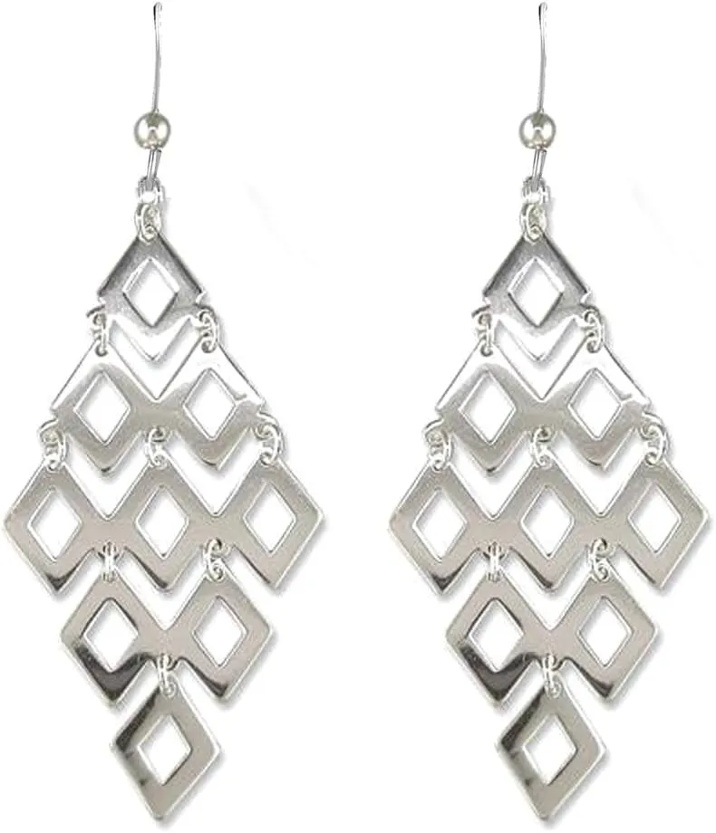 LeCalla Sterling Silver Dangle Earrings for Women, 925 Sterling Silver Long Interlocked Handmade Textured Drop Earring for Women