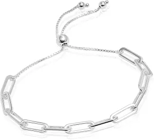 LeCalla Sterling Silver Solid Italian Paperclip Chain Bracelet | Diamond-Cut Women's Bracelet