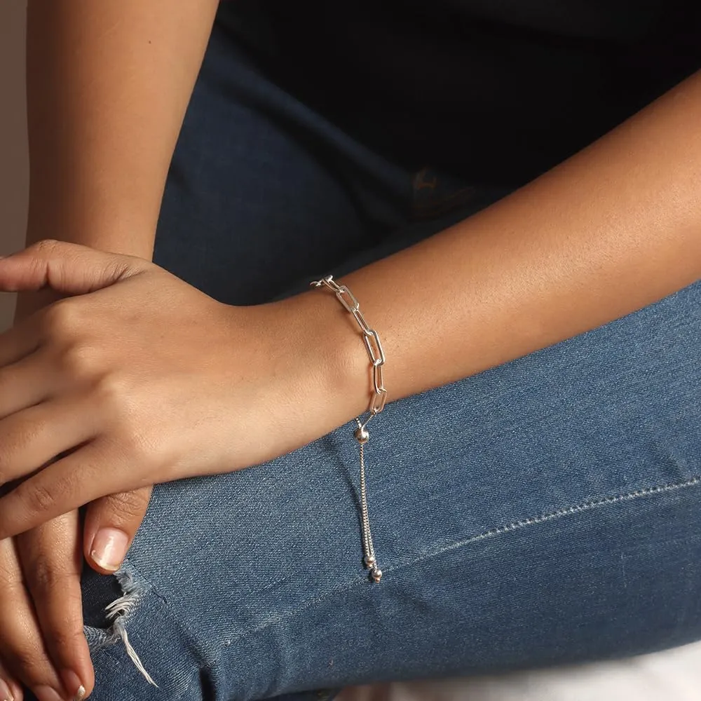 LeCalla Sterling Silver Solid Italian Paperclip Chain Bracelet | Diamond-Cut Women's Bracelet