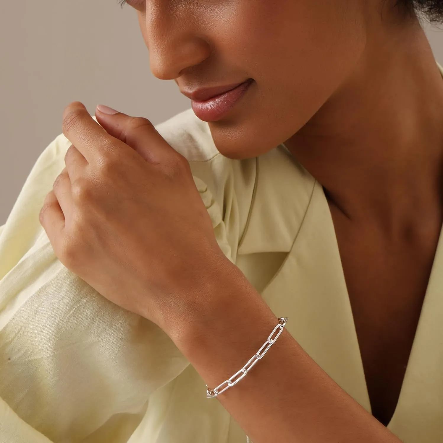 LeCalla Sterling Silver Solid Italian Paperclip Chain Bracelet | Diamond-Cut Women's Bracelet