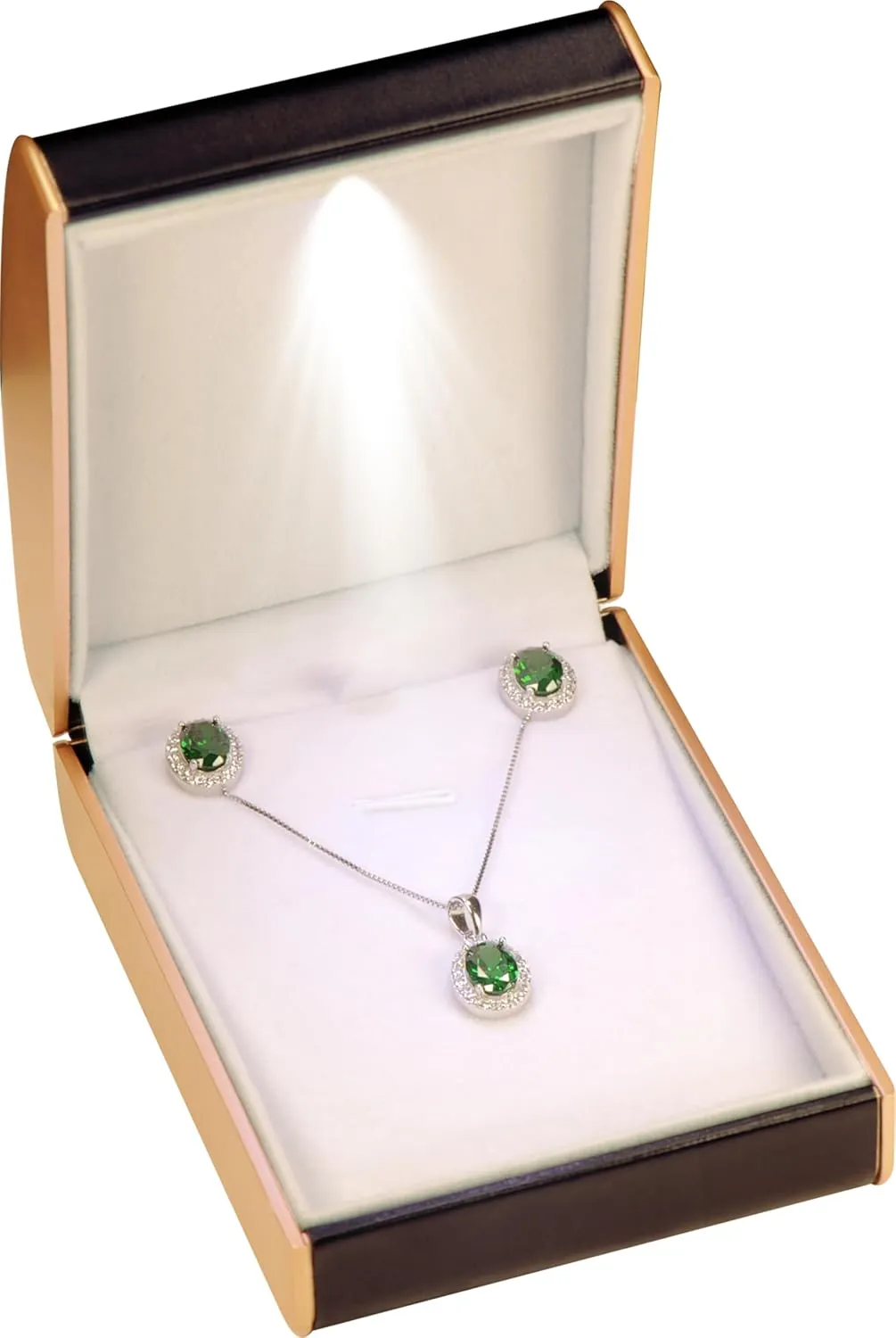 LED Black Necklace Pendant Jewelry Gift Box Luxury PU Leather Dome Top Designed with Gold Color Painted on the Sides Necklace Earrings Jewelry Gift Holder Box with Light for Women for Men