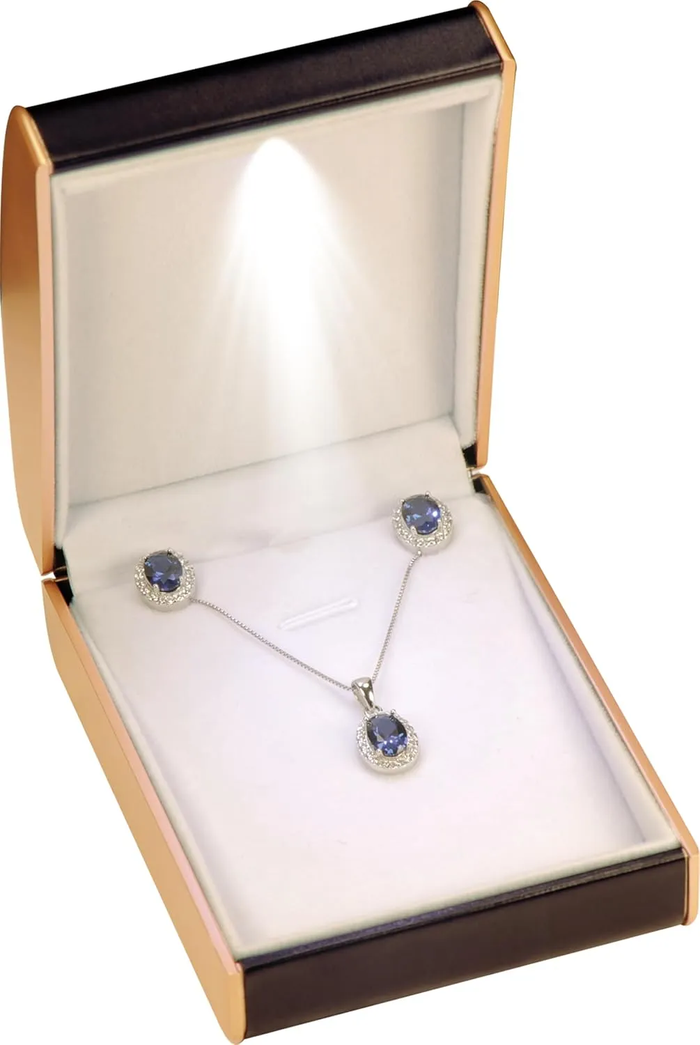 LED Black Necklace Pendant Jewelry Gift Box Luxury PU Leather Dome Top Designed with Gold Color Painted on the Sides Necklace Earrings Jewelry Gift Holder Box with Light for Women for Men