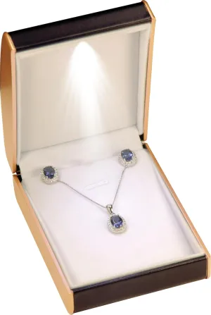 LED Black Necklace Pendant Jewelry Gift Box Luxury PU Leather Dome Top Designed with Gold Color Painted on the Sides Necklace Earrings Jewelry Gift Holder Box with Light for Women for Men