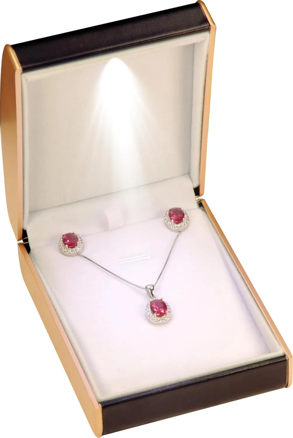 LED Black Necklace Pendant Jewelry Gift Box Luxury PU Leather Dome Top Designed with Gold Color Painted on the Sides Necklace Earrings Jewelry Gift Holder Box with Light for Women for Men