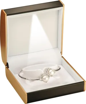 LED Bracelet Bangle Anklet Jewelry Gift Box for Engagement, Wedding…Luxury PU Leather Dome Top Designed with Gold Color Painted on the Sides Bangle Bracelet Anklet Jewelry Gifts Holder Storage Box with Light for Women for Men