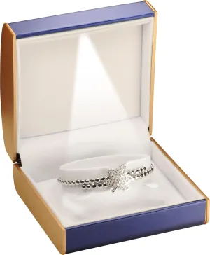 LED Bracelet Bangle Anklet Jewelry Gift Box for Engagement, Wedding…Luxury PU Leather Dome Top Designed with Gold Color Painted on the Sides Bangle Bracelet Anklet Jewelry Gifts Holder Storage Box with Light for Women for Men