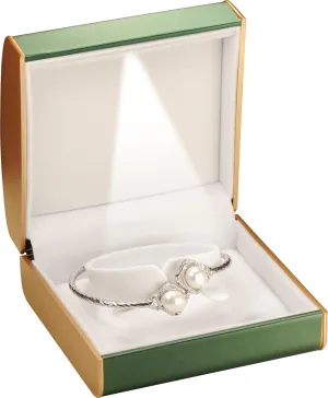 LED Bracelet Bangle Anklet Jewelry Gift Box for Engagement, Wedding…Luxury PU Leather Dome Top Designed with Gold Color Painted on the Sides Bangle Bracelet Anklet Jewelry Gifts Holder Storage Box with Light for Women for Men