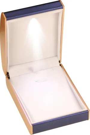 LED Necklace Pendant Jewelry Gift Box…Luxury PU Leather Dome Top Designed with Gold Color Painted on the Sides Necklace Earrings Jewelry Gift Holder Box with Light for Women for Men (Blue)
