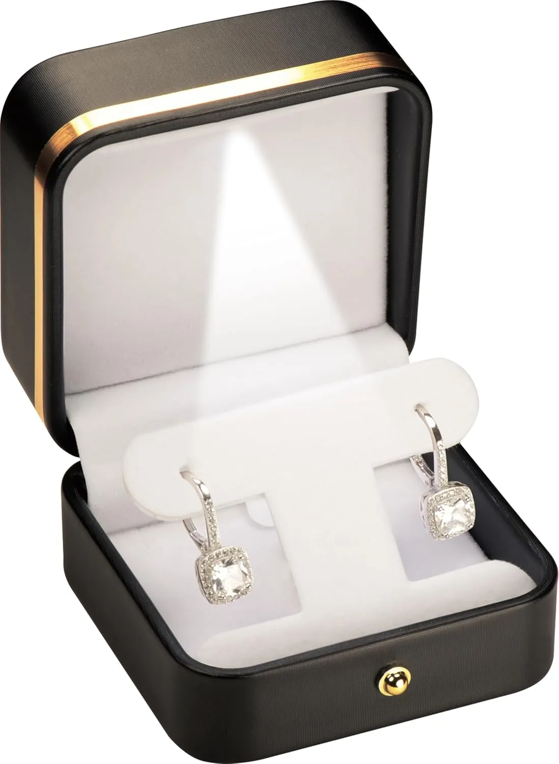 LED T Style Black Earring Gift Box for Dangling and Hoop Earrings Luxury PU Leather Material Multiple Use Necklace Earring Storage Holder Box with Light for Women for Men