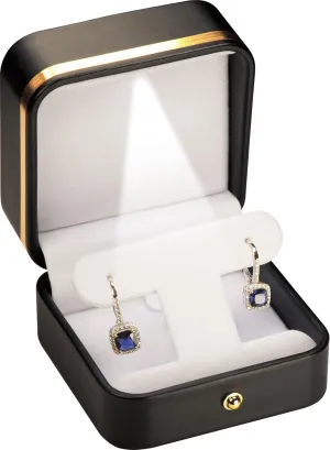 LED T Style Black Earring Gift Box for Dangling and Hoop Earrings Luxury PU Leather Material Multiple Use Necklace Earring Storage Holder Box with Light for Women for Men