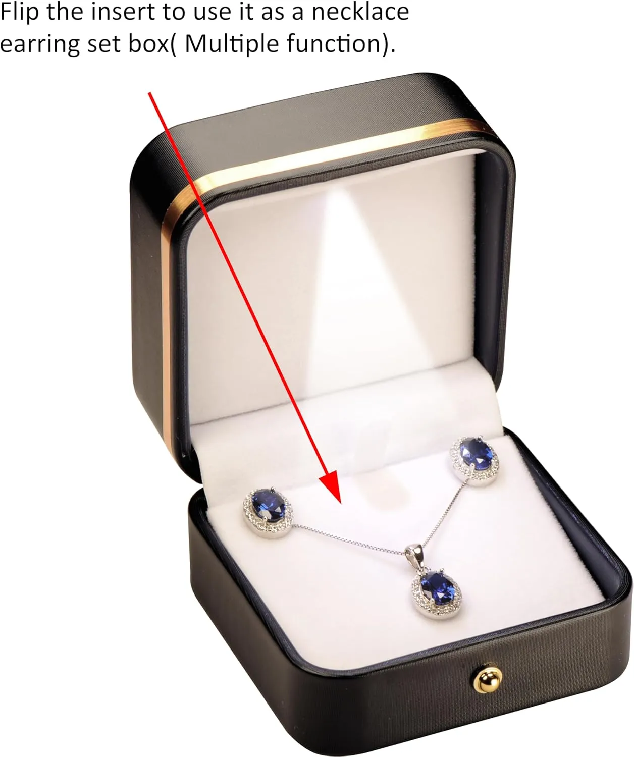 LED T Style Black Earring Gift Box for Dangling and Hoop Earrings Luxury PU Leather Material Multiple Use Necklace Earring Storage Holder Box with Light for Women for Men