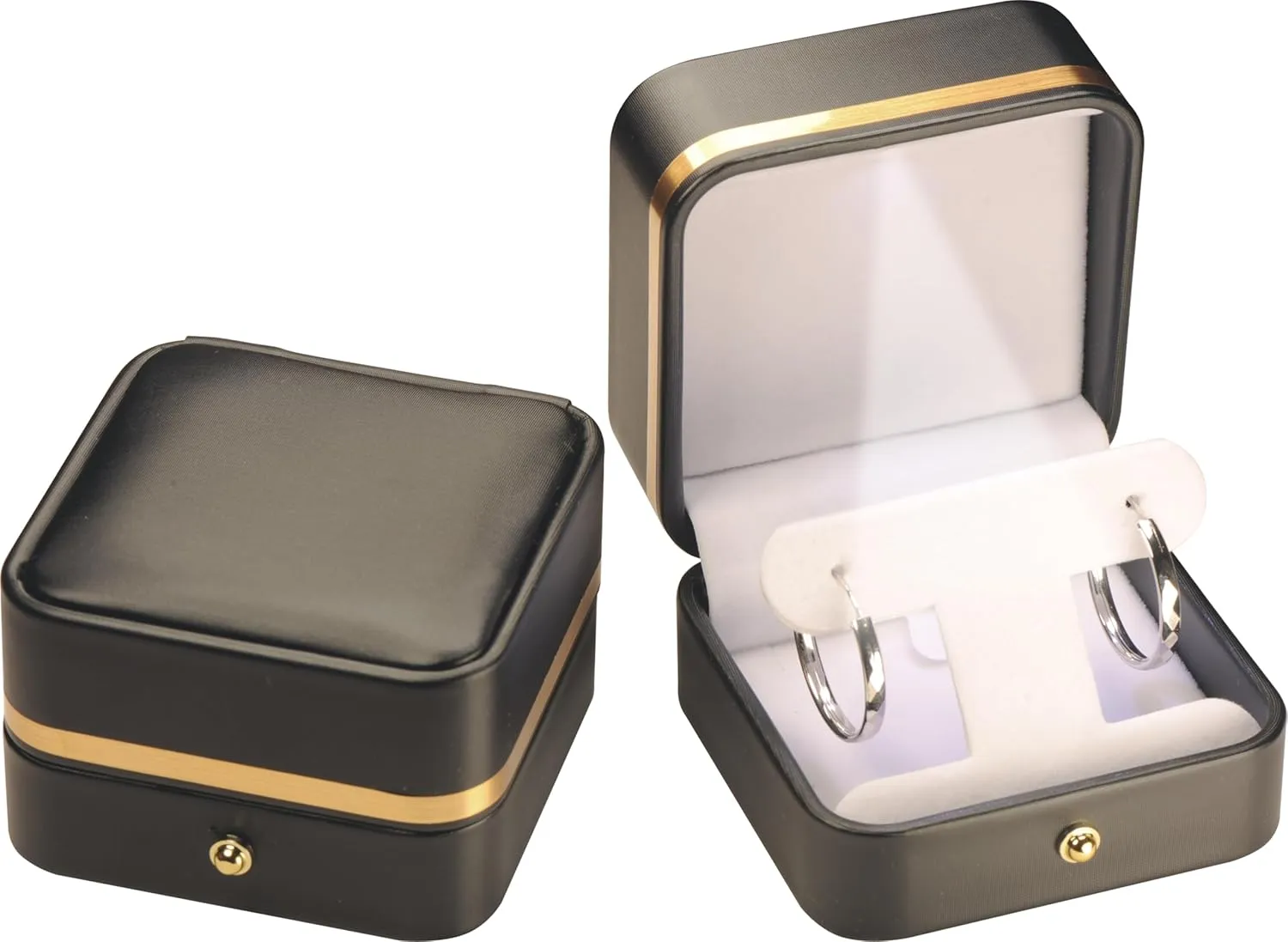 LED T Style Black Earring Gift Box for Dangling and Hoop Earrings Luxury PU Leather Material Multiple Use Necklace Earring Storage Holder Box with Light for Women for Men
