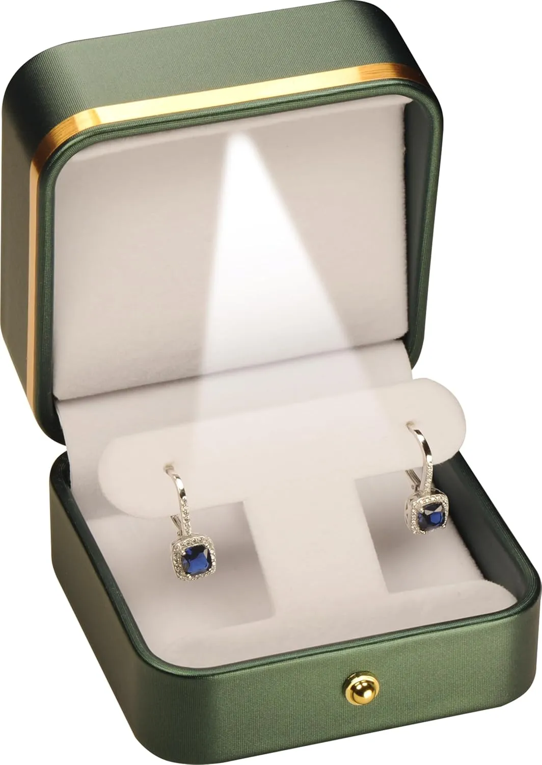 LED T Style Earring Gift Box for Dangling and Hoop Earrings Luxury PU Leather Material Multiple Use Necklace Earring Storage Holder Box with Light for Women for Men (1, Green)