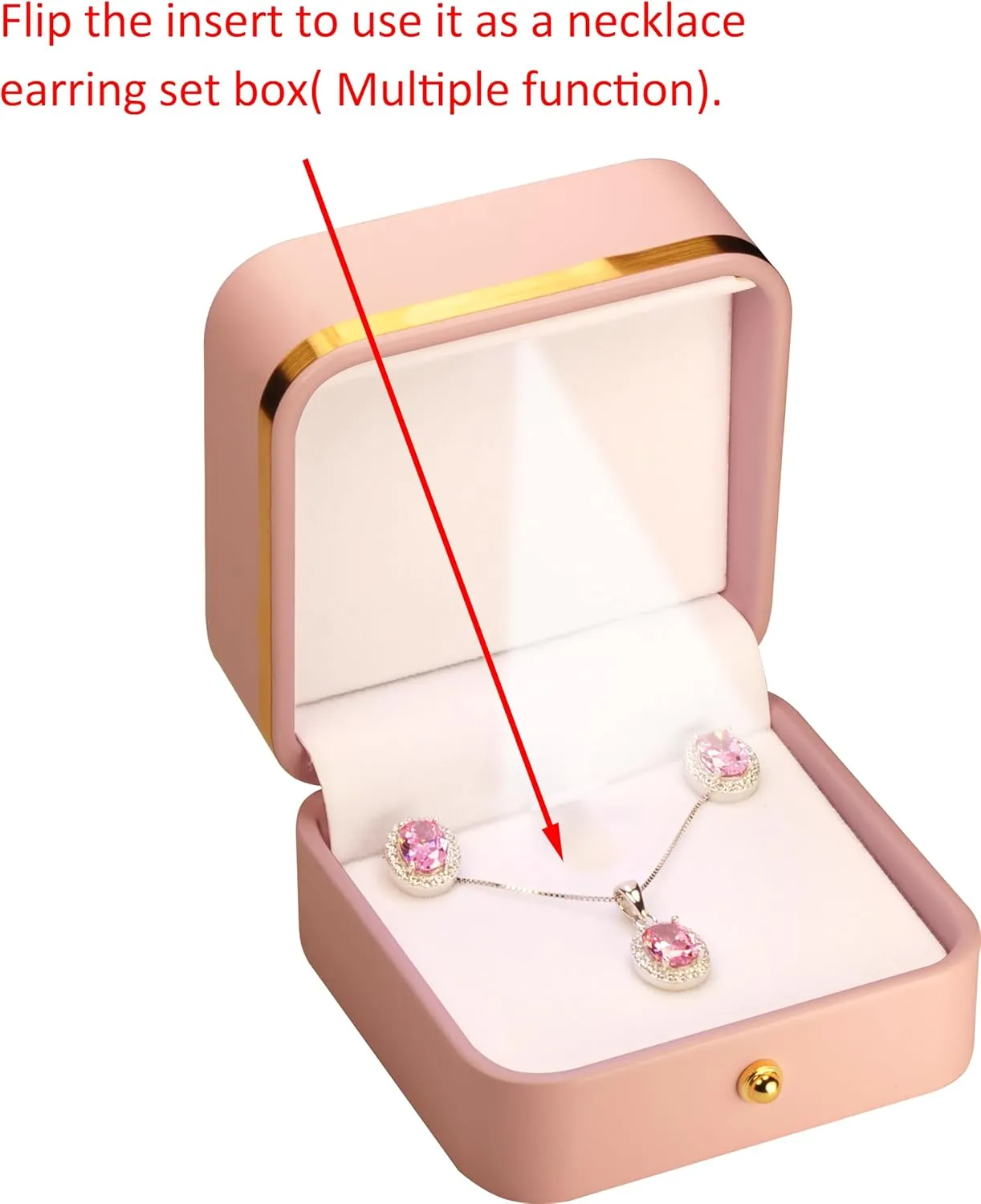 LED T Style Earring Gift Box for Dangling and Hoop Earrings Luxury PU Leather Material Multiple Use Necklace Earring Storage Holder Box with Light for Women for Men (1, Pink)