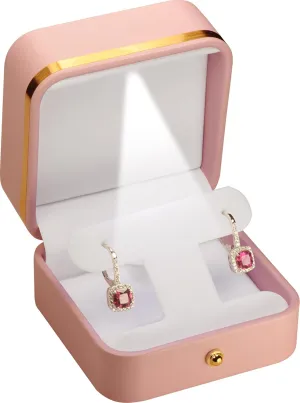 LED T Style Earring Gift Box for Dangling and Hoop Earrings Luxury PU Leather Material Multiple Use Necklace Earring Storage Holder Box with Light for Women for Men (1, Pink)