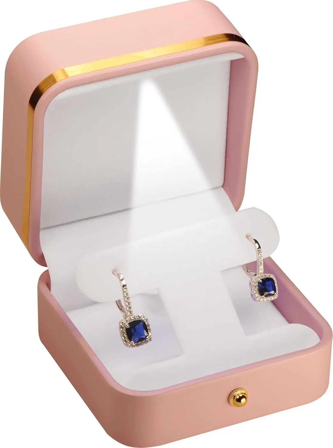 LED T Style Earring Gift Box for Dangling and Hoop Earrings Luxury PU Leather Material Multiple Use Necklace Earring Storage Holder Box with Light for Women for Men (1, Pink)