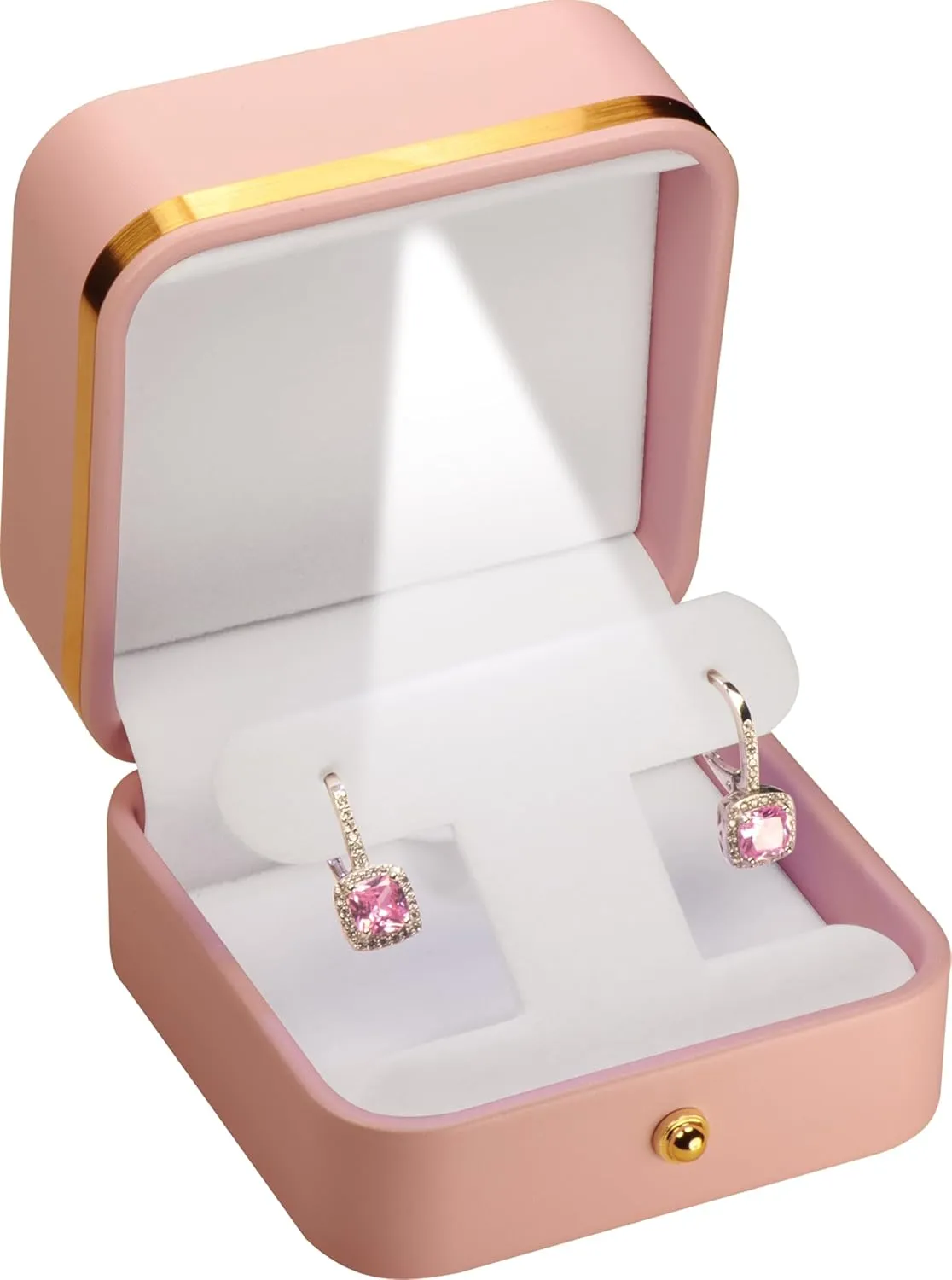 LED T Style Earring Gift Box for Dangling and Hoop Earrings Luxury PU Leather Material Multiple Use Necklace Earring Storage Holder Box with Light for Women for Men (1, Pink)