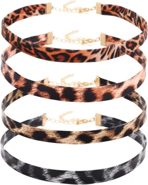 Leopard Choker Necklaces Set Classic Leather Choker Necklaces Jewelry for Women Gifts(4 Packs)