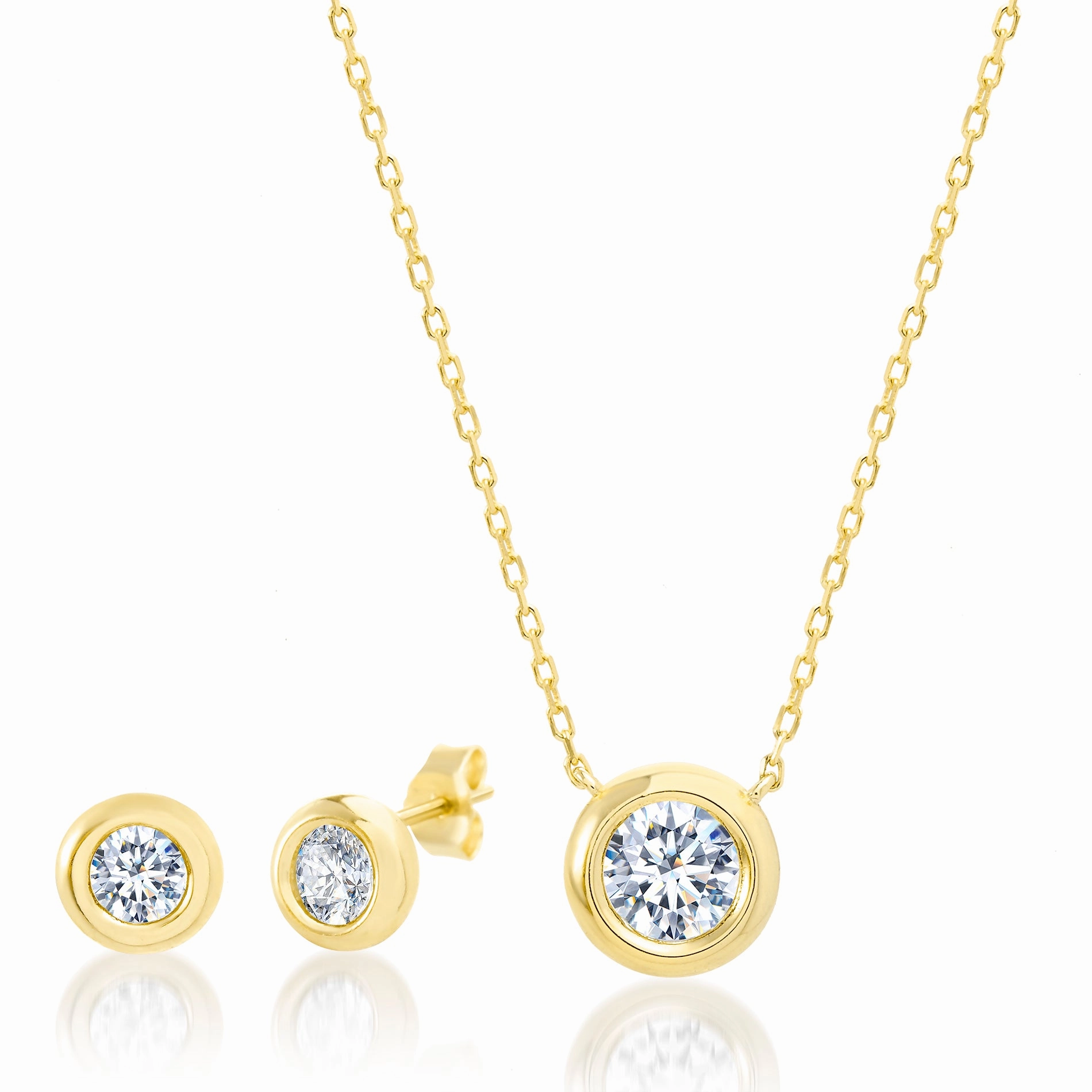Beautiful Piece Collective Adornment Lesa Michele Bezel Set Cubic Zirconia Necklace and Earring Set in Sterling Silver