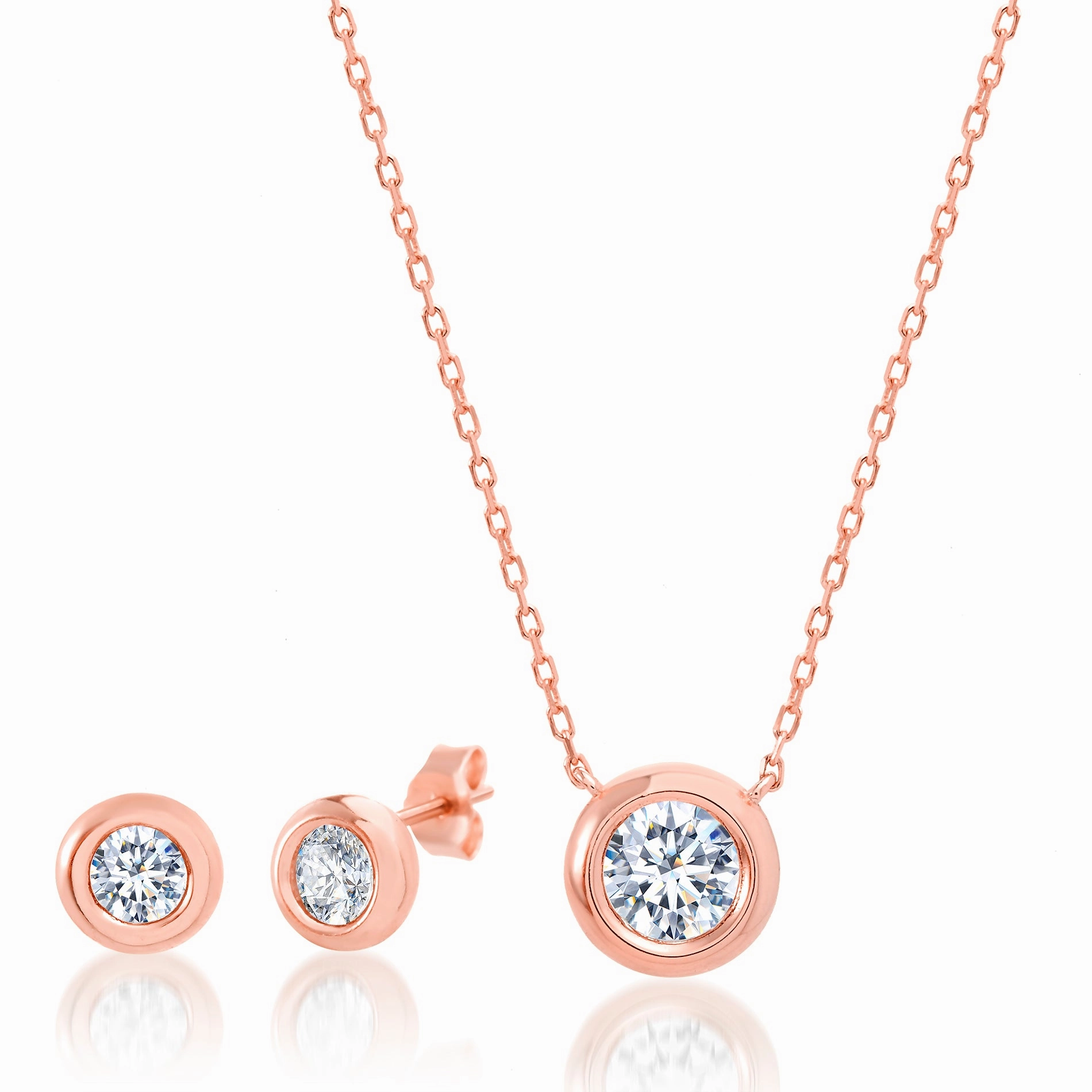 High-End Gift Fashion Present Lesa Michele Bezel Set Cubic Zirconia Necklace and Earring Set in Sterling Silver
