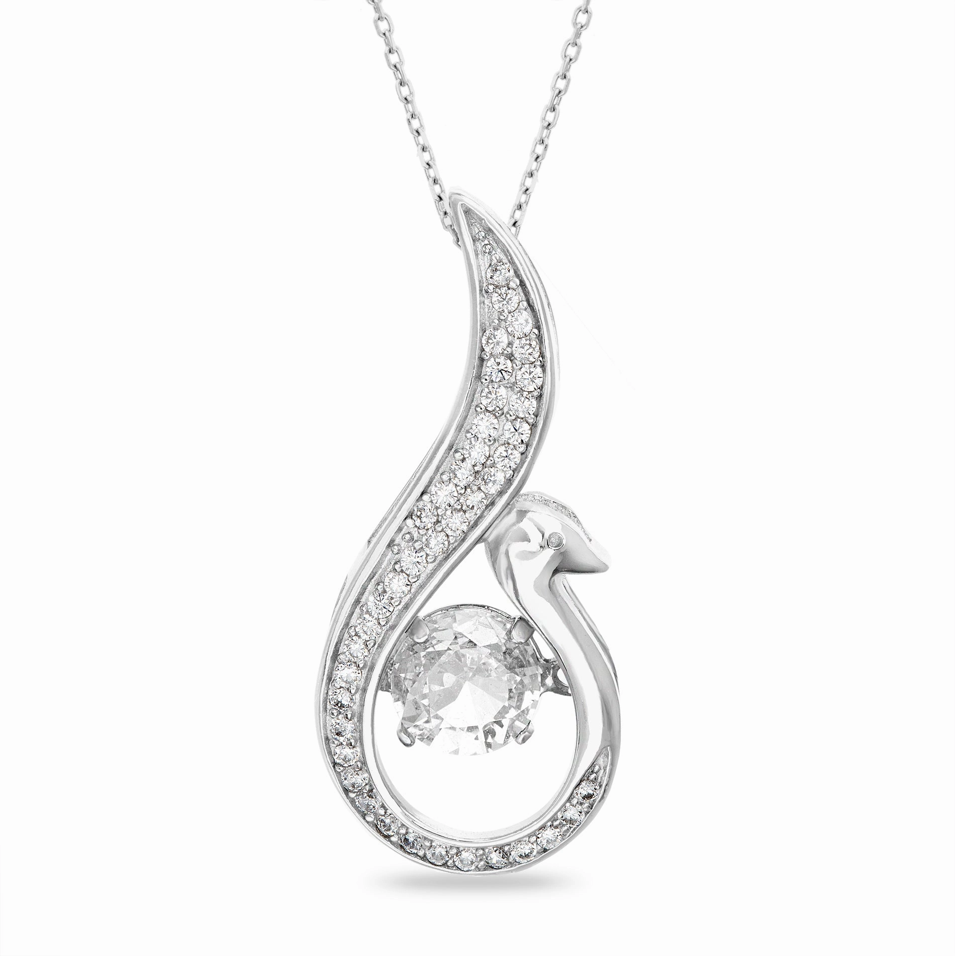 Evening Mood Chic Night Lesa Michele Cubic Zirconia Dancing Swirl Necklace in Rhodium Plated Sterling Silver